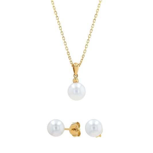 Pearl Duo - Earrings + Necklace - 18k Gold - Lynor