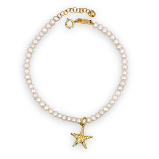 Pearl & Star Strand Bracelet in Freshwater Pearl - 18k Gold - Lynor