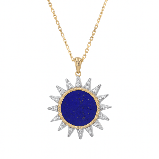 Rays Necklace in Diamond and Lapis Lazuli - 18k Gold - Lynor