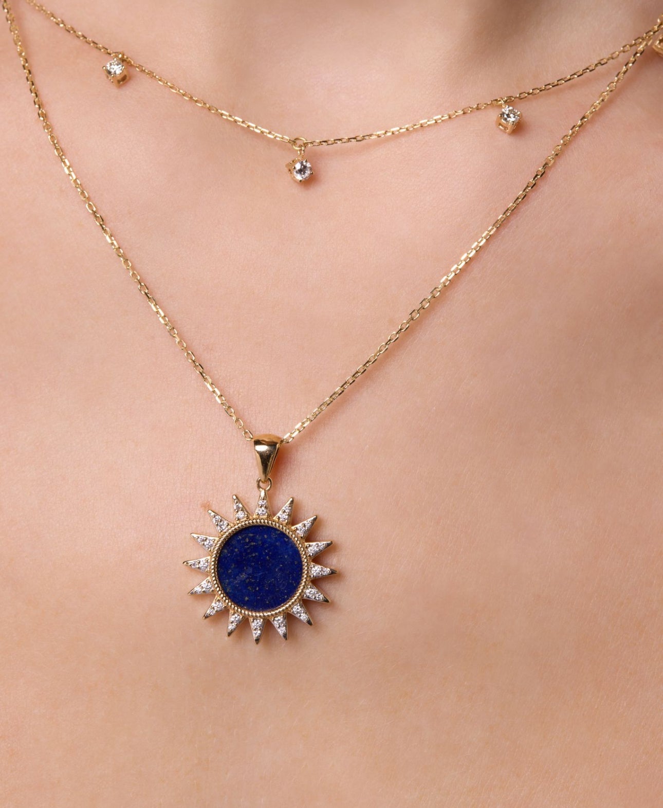 Rays Necklace in Diamond and Lapis Lazuli - 18k Gold - Lynor