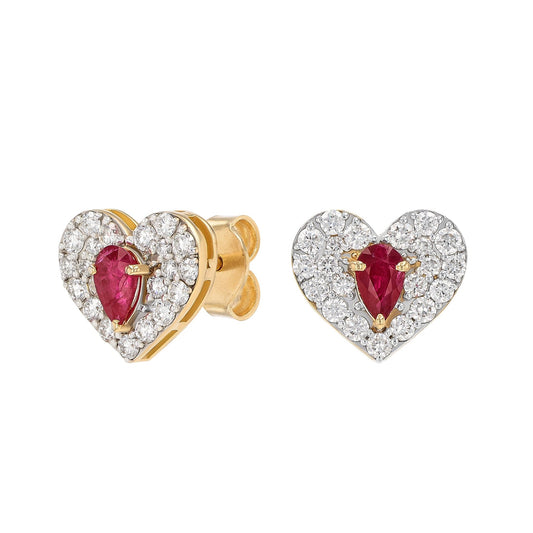 Rosea Heart Earrings in Ruby and Lab Grown Diamonds - 18k Gold - Lynor