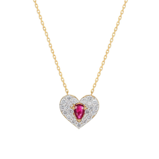 Rosea Heart Necklace in Ruby and Lab Grown Diamonds - 18k Gold - Lynor