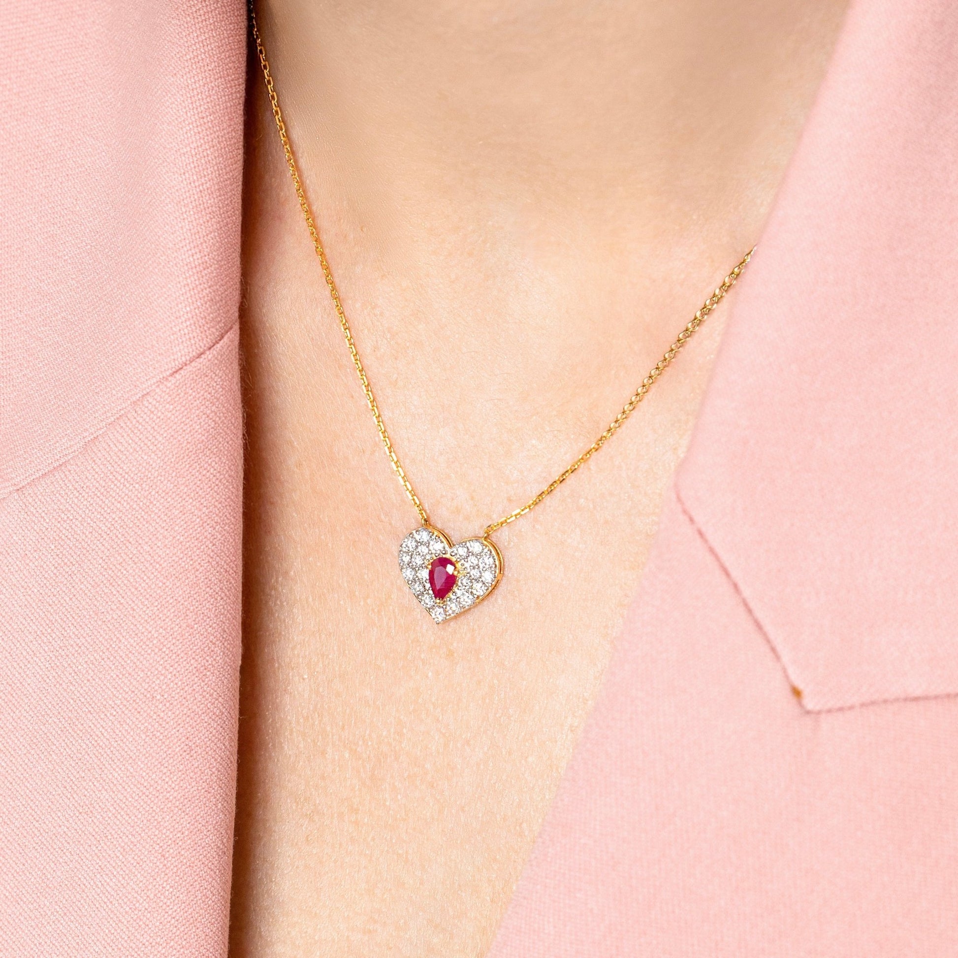 Rosea Heart Necklace in Ruby and Lab Grown Diamonds - 18k Gold - Lynor