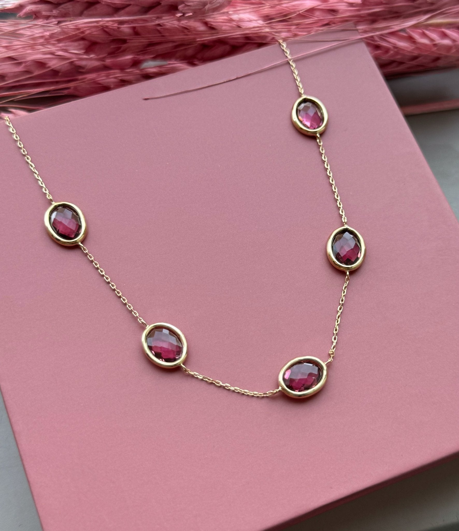 Sabina Necklace in Pink topaz - 18k Gold - Lynor