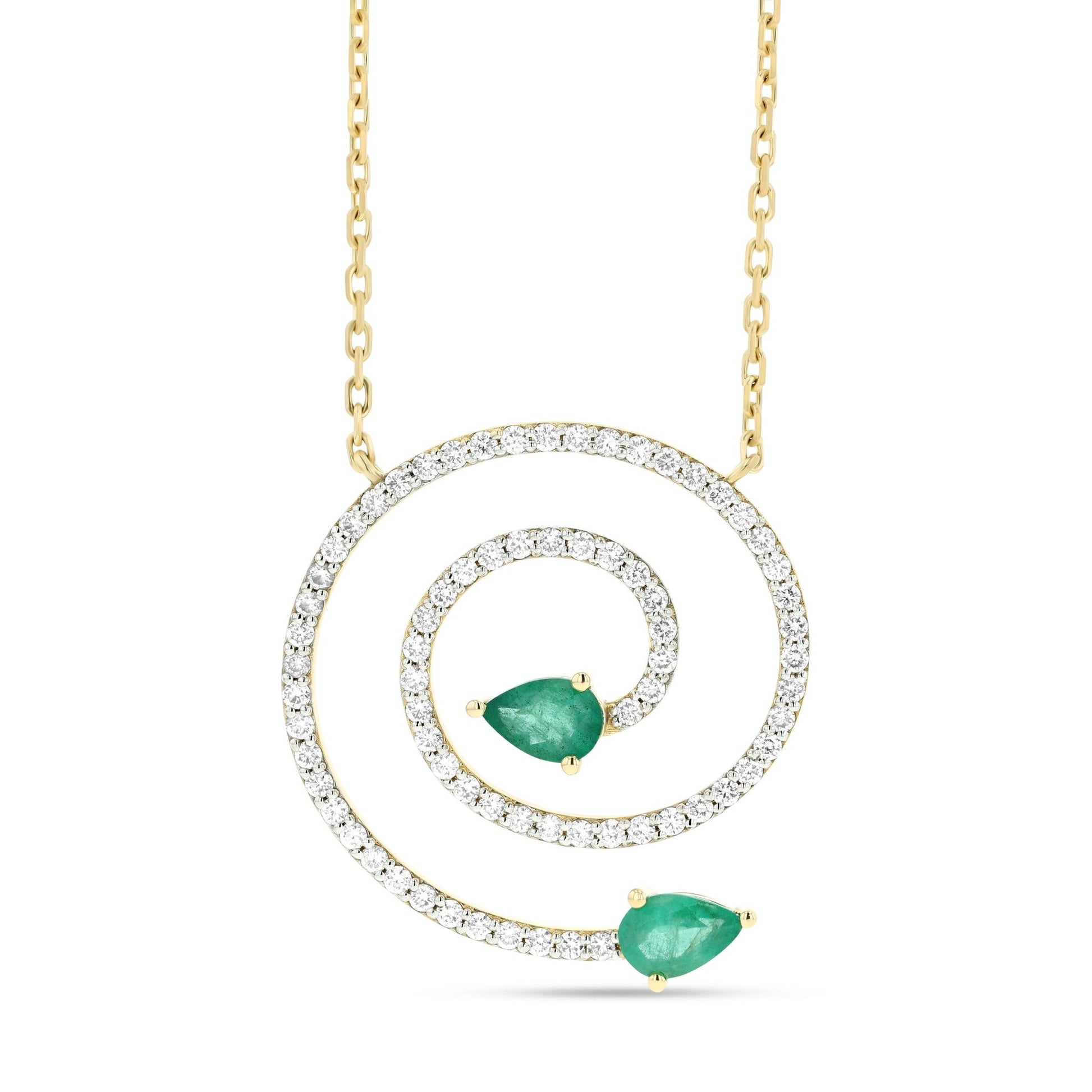 Spiral Necklace in Diamond and Emerald - 18k Gold - Lynor
