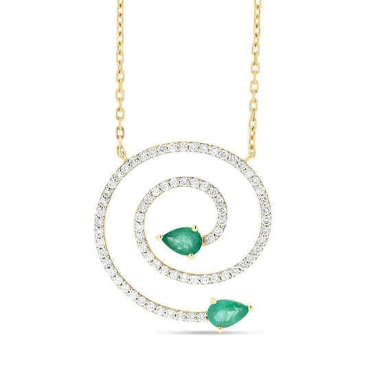 Spiral Necklace in Diamond and Emerald - 18k Gold - Lynor