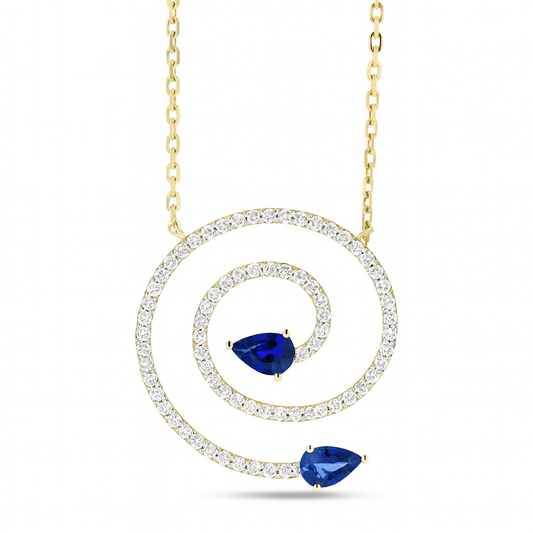 Spiral Necklace in Diamond and Sapphire - 18k Gold - Lynor