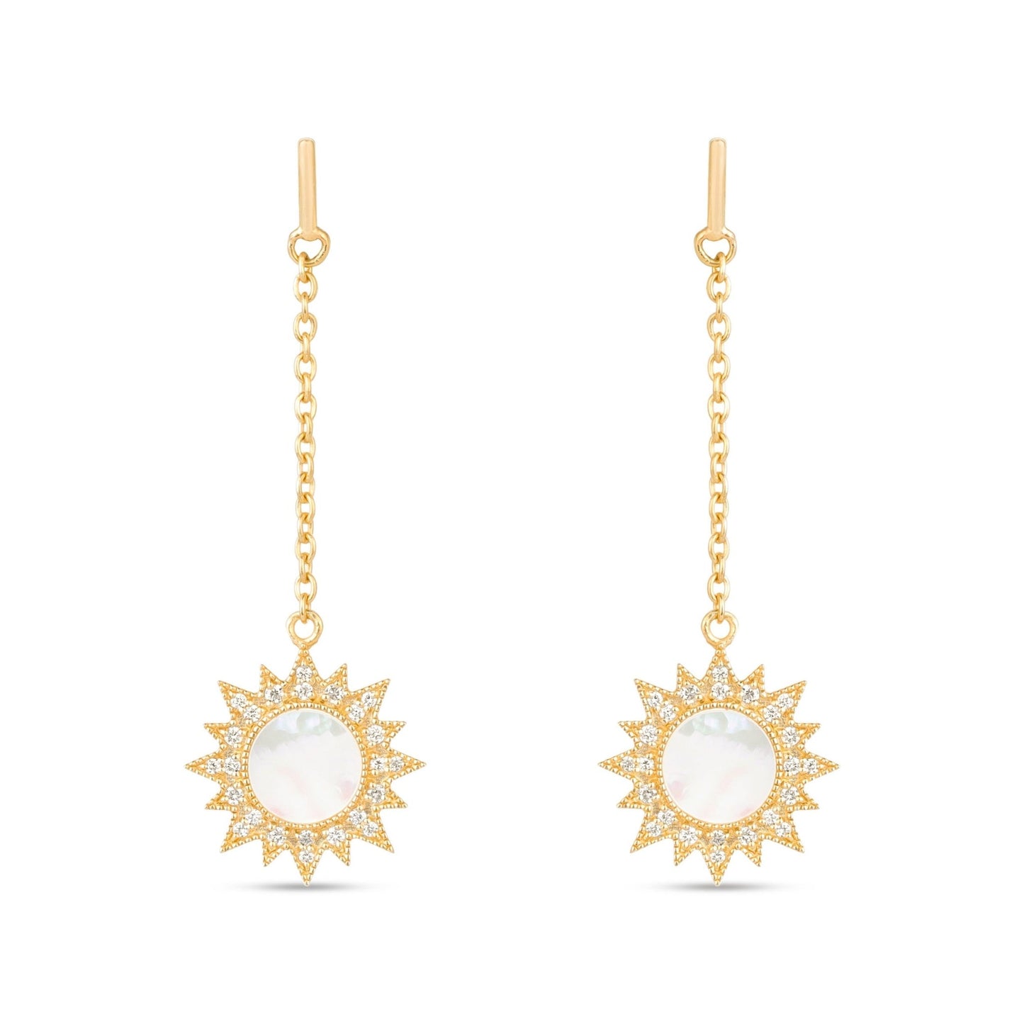 Sunbeam Earrings in Diamond and Mother of Pearl - 18k Gold - Lynor