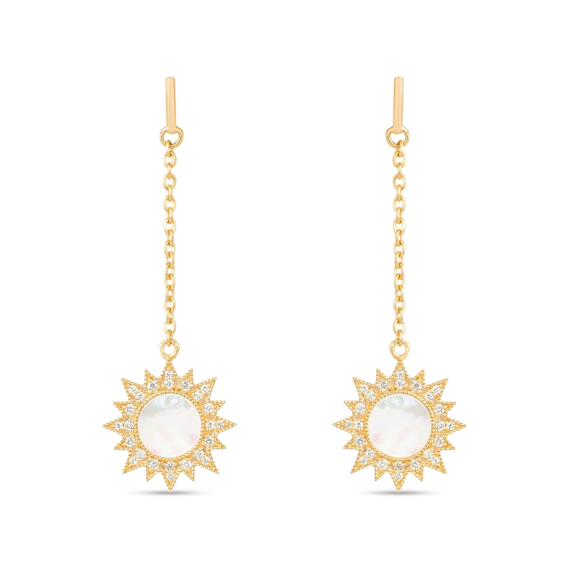 Sunbeam Earrings in Diamond and Mother of Pearl - 18k Gold - Lynor