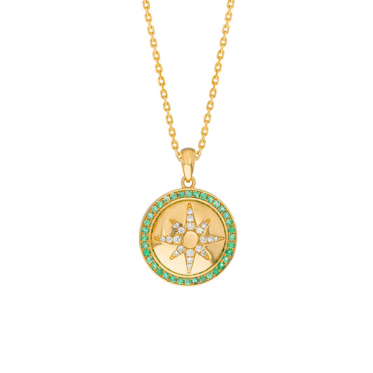 Sundrop Necklace in Diamond and Emerald - 18k Gold - Lynor