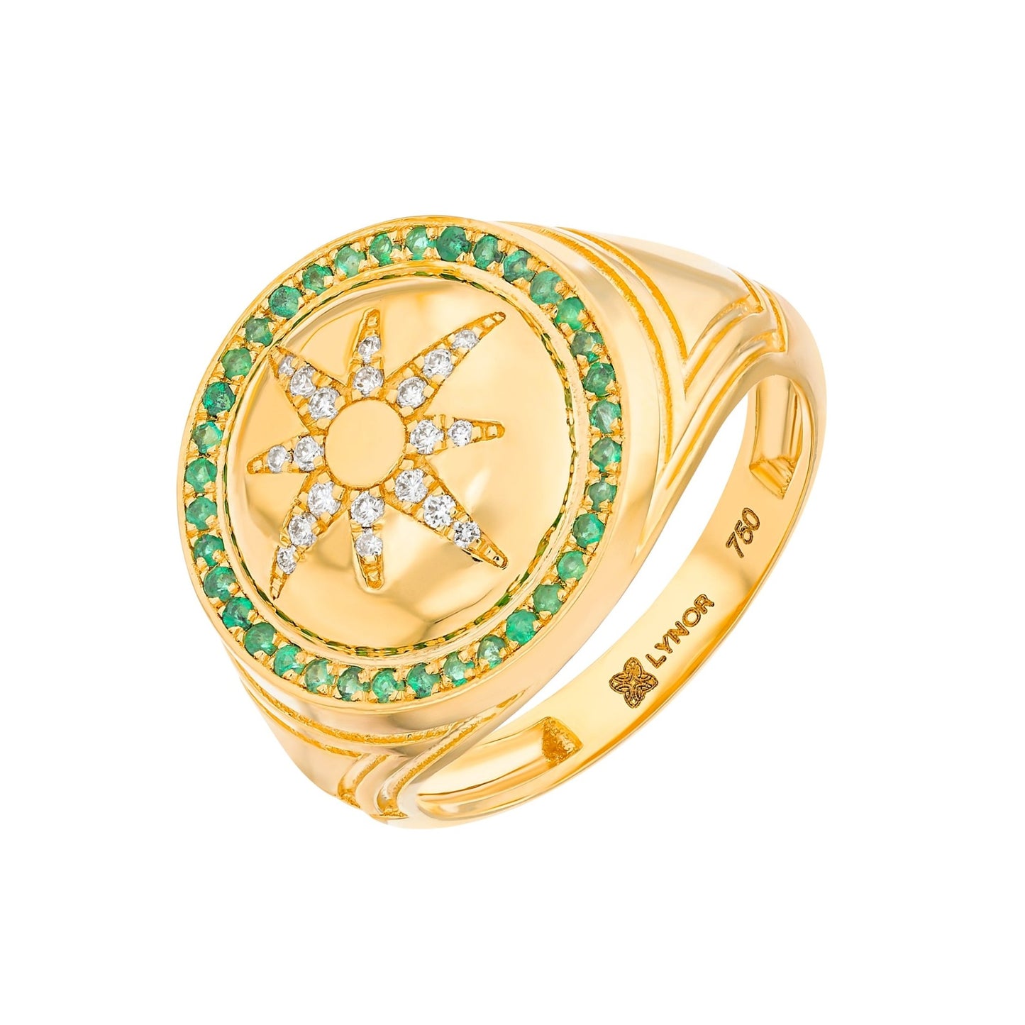 Sundrop Signet Ring in Diamond and Emerald - 18k Gold - Lynor