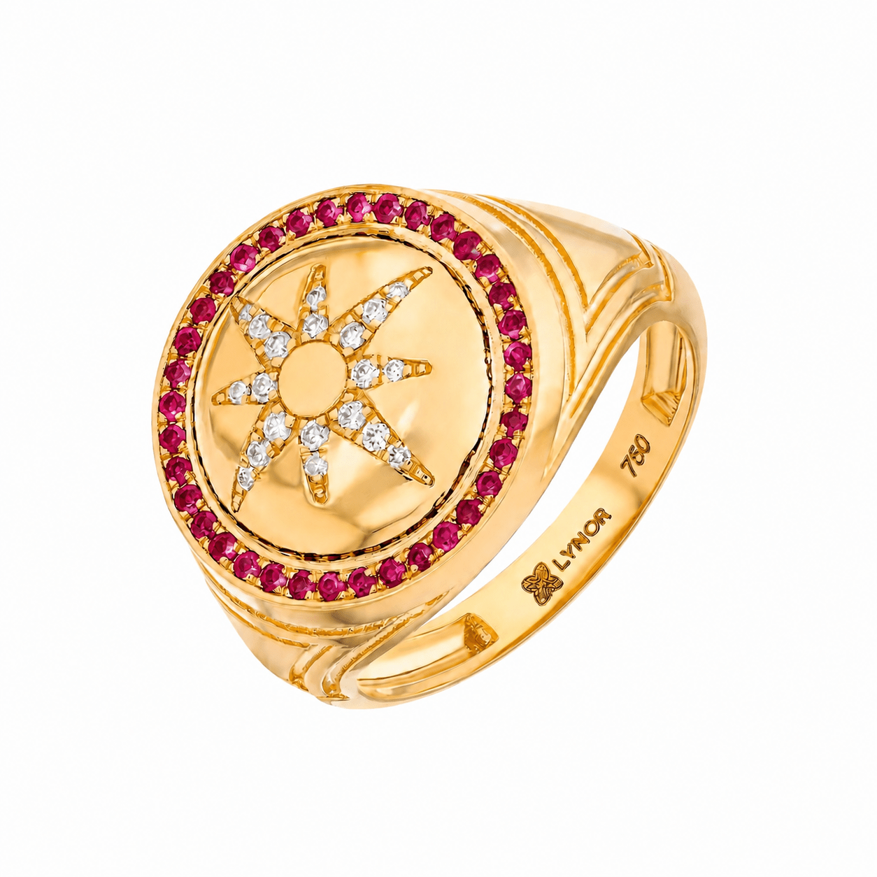 Sundrop Signet Ring in Diamond and Ruby - 18k Gold - Lynor