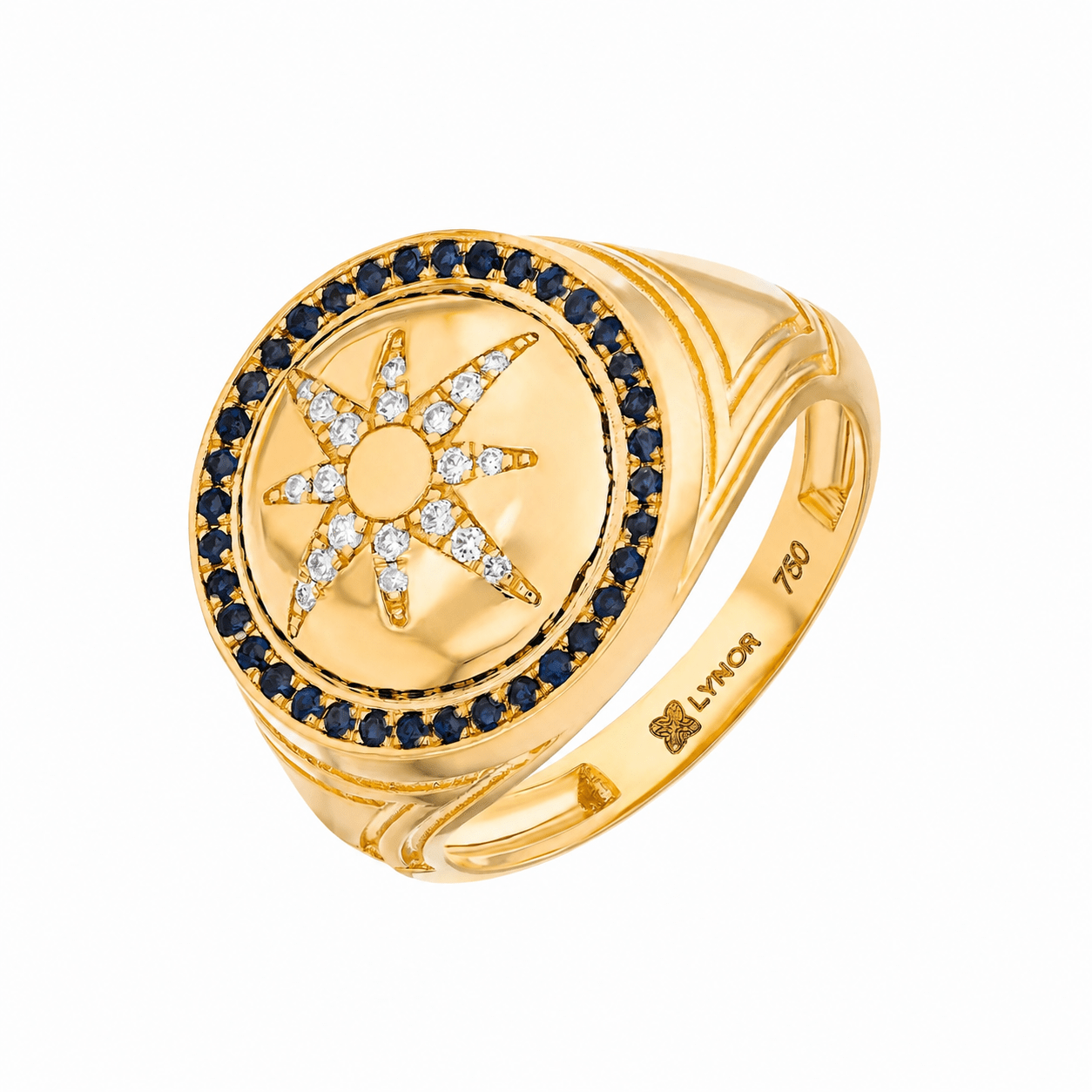 Sundrop Signet Ring in Diamond and Sapphire - 18k Gold - Lynor