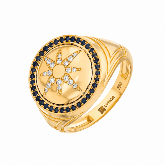 Sundrop Signet Ring in Diamond and Sapphire - 18k Gold - Lynor