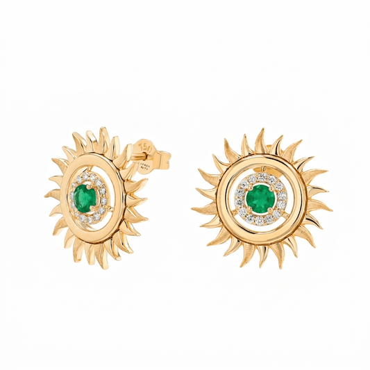 Sunflare Earrings in Diamond and Emerald - 18k Gold - Lynor