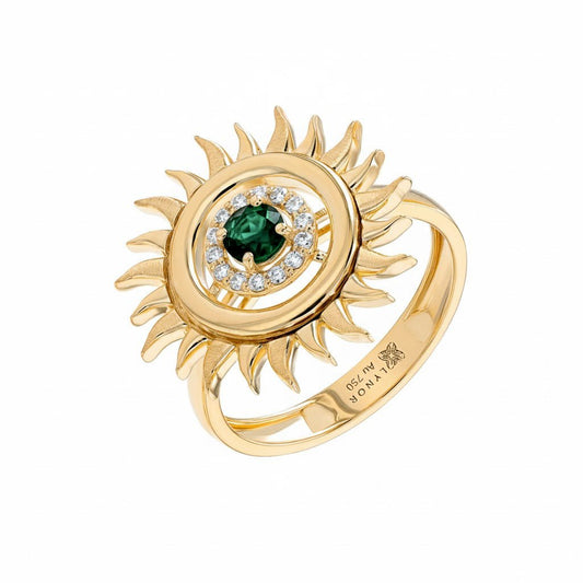 Sunflare Medium Ring in Diamond and Emerald - 18k Gold - Lynor