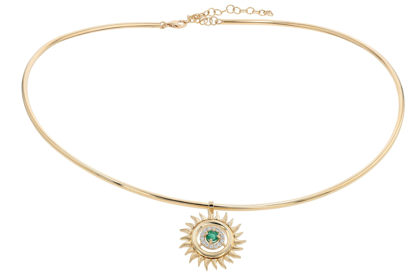 Sunflare Pipe Necklace in Diamond and Emerald - 18k Gold - Lynor