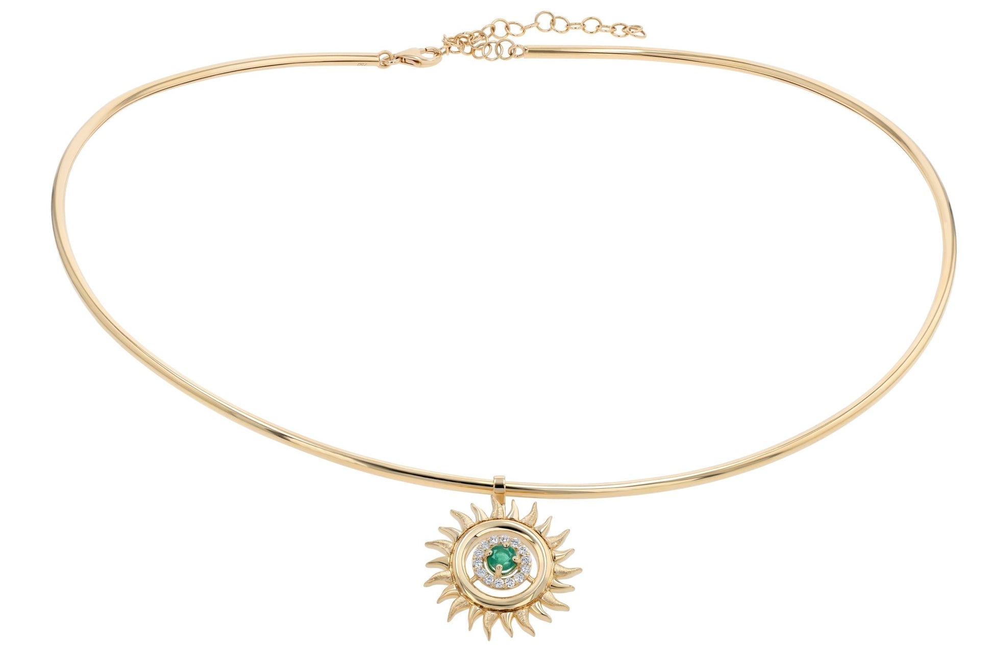 Sunflare Pipe Necklace in Diamond and Emerald - 18k Gold - Lynor