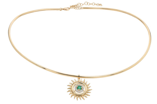 Sunflare Pipe Necklace in Diamond and Emerald - 18k Gold - Lynor