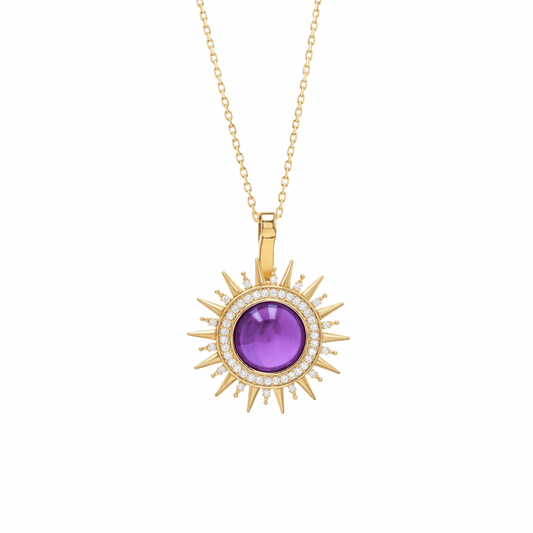 Sunrays Necklace in Diamond and Amethyst - 18k Gold - Lynor