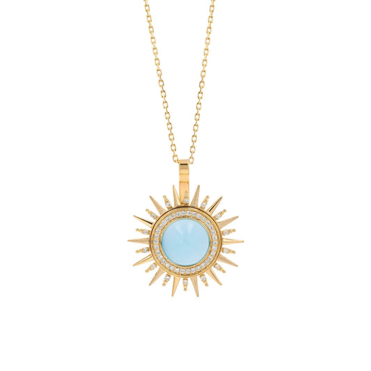 Sunrays Necklace in Diamond and Calcedony - 18k Gold - Lynor
