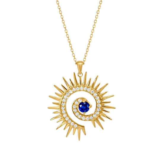 Sunspiral Necklace in Diamond and Sapphire - 18k Gold - Lynor