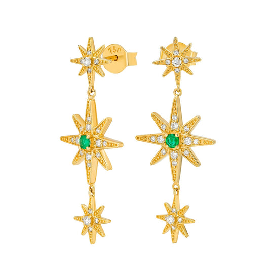 Trio Astra Earrings in Diamond and Emerald - 18k Gold - Lynor
