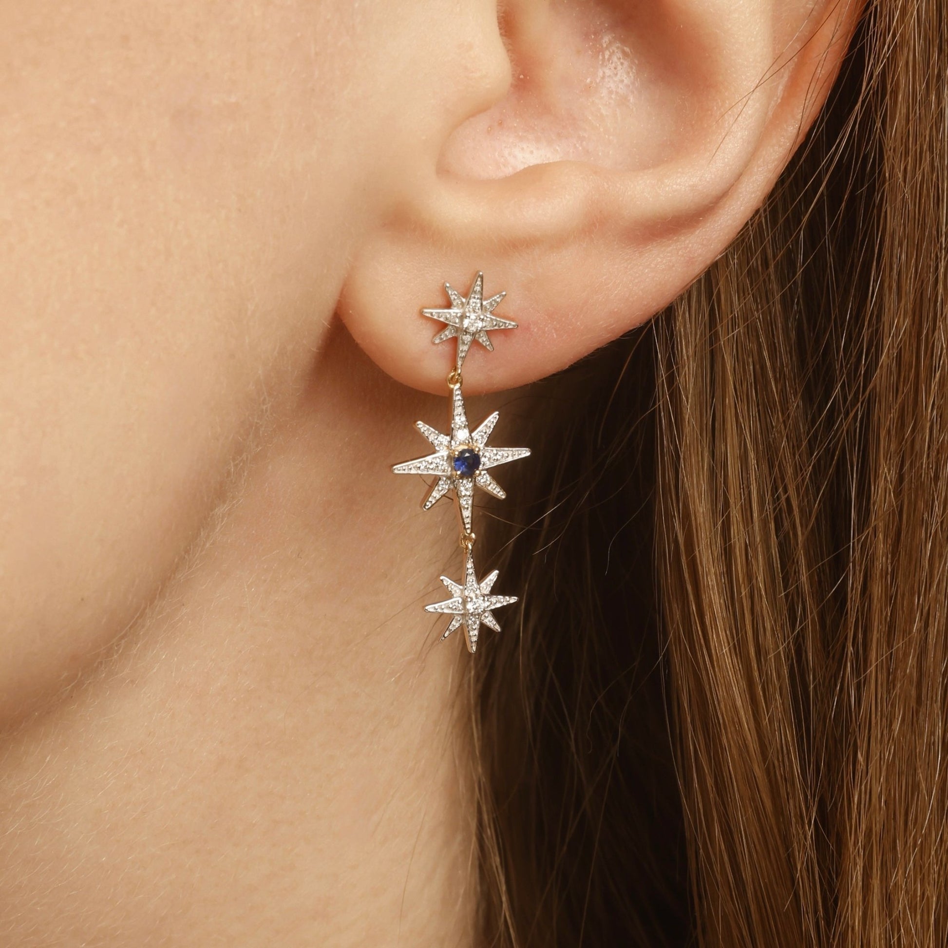 Trio Astra Earrings in Diamond and Sapphire - 18k Gold - Lynor