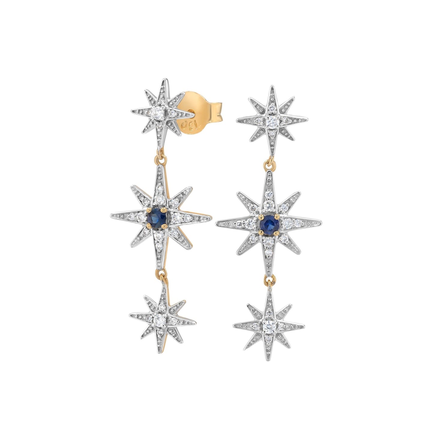 Trio Astra Earrings in Diamond and Sapphire - 18k Gold - Lynor