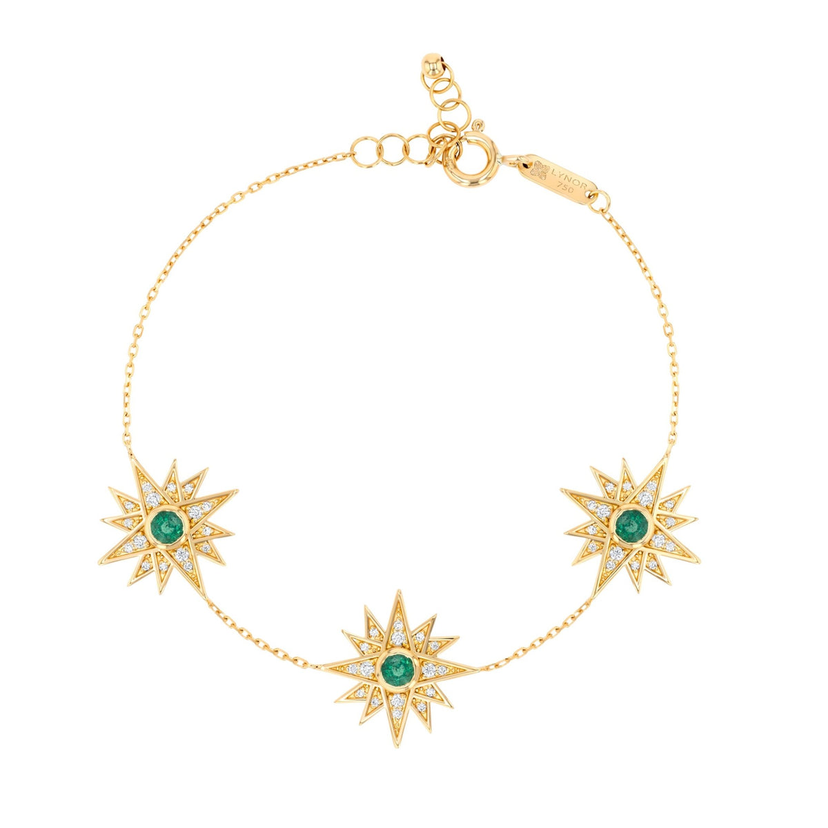 Triple Astra Bracelet in Diamond and Emerald - 18k Gold - Lynor