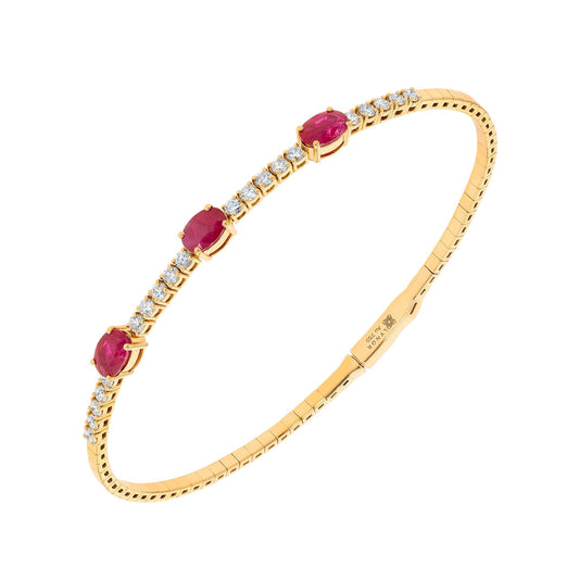 Triple Ovals Bangle in Diamond and Ruby - 18k Gold - Lynor
