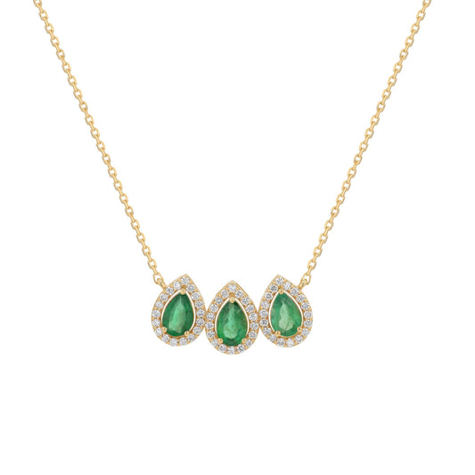 Triple Pear Necklace in Diamond and Emerald - 18k Gold - Lynor