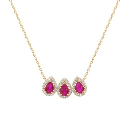 Triple Pear Necklace in Diamond and Ruby - 18k Gold - Lynor