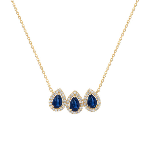 Triple Pear Necklace in Diamond and Sapphire - 18k Gold - Lynor