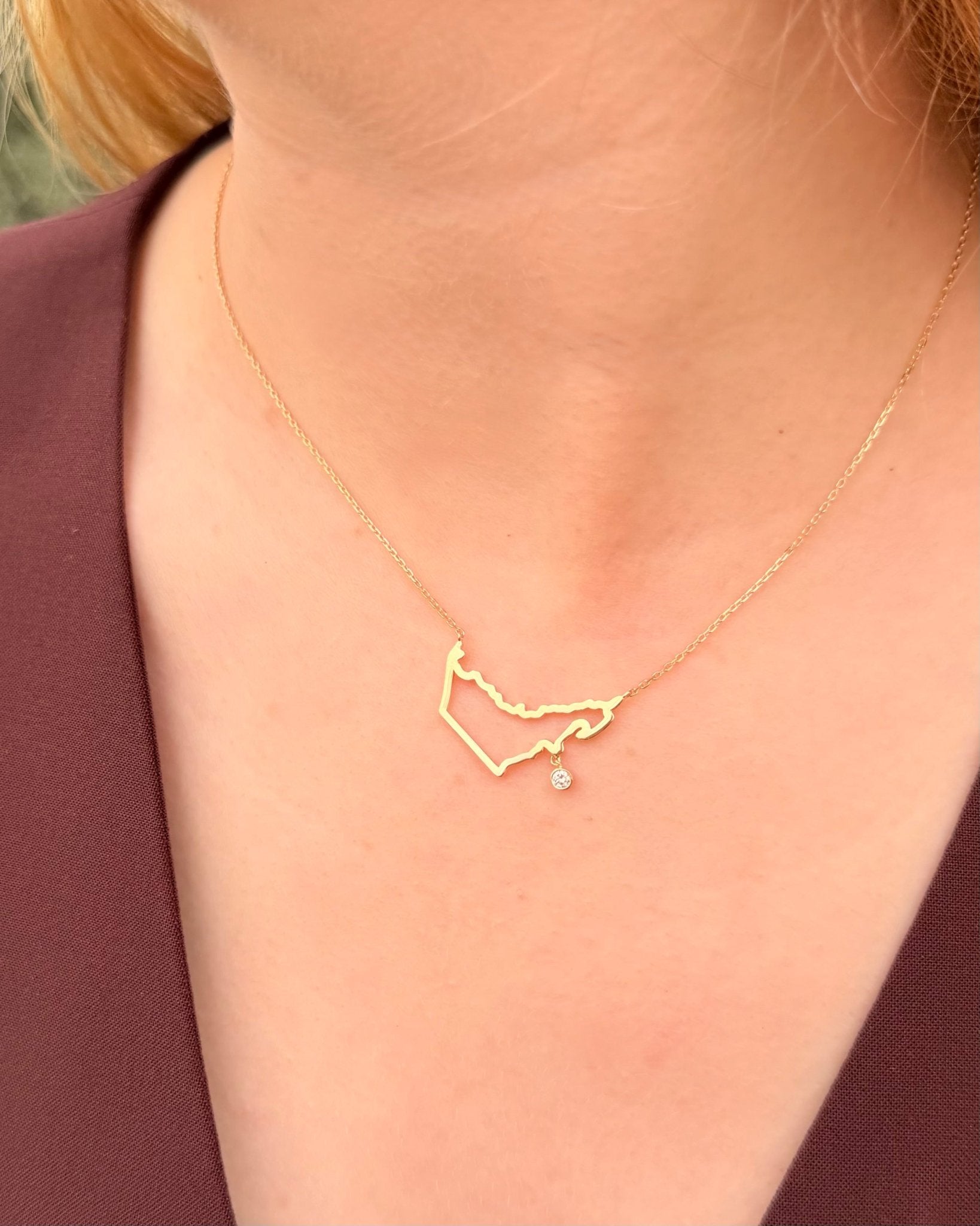 UAE Map Necklace in Diamond - 18k Gold - Lynor