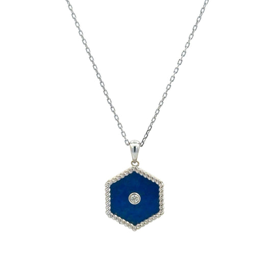 White Gold Hexa Necklace in Diamond and Lapis Lazuli - 18k Gold - Lynor