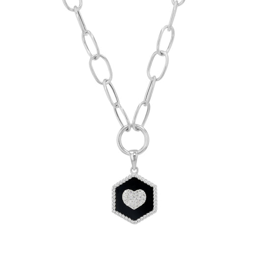White Hexa Links Necklace in Diamond and Onyx - 18k Gold - Lynor