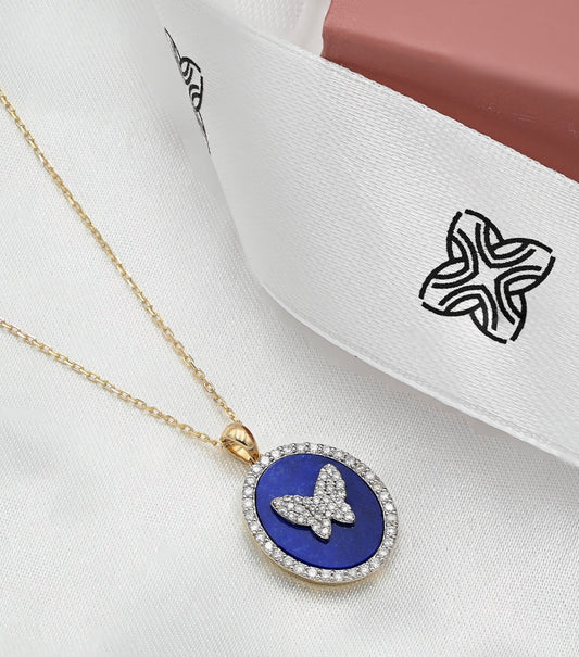 Adria Butterfly Necklace in Diamond and Lapis Lazuli - 18k Gold - Lynor