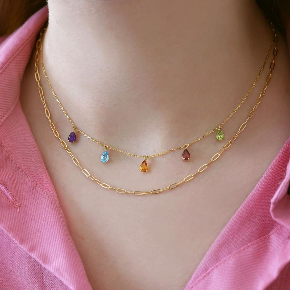 Alana Necklace in Multicoloured Gemstones - 18k Gold - Ly