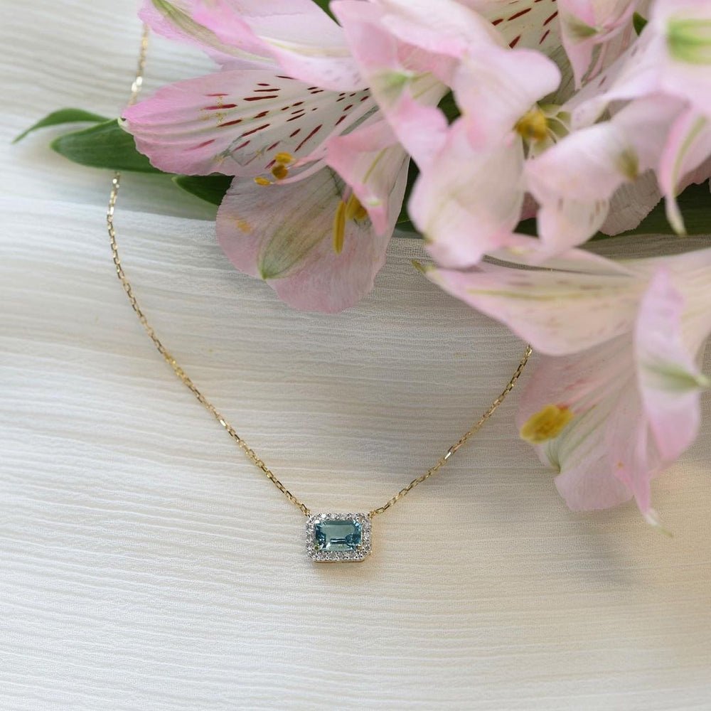 Annie Necklace in Aquamarine and Diamond - 18k Gold - Ly