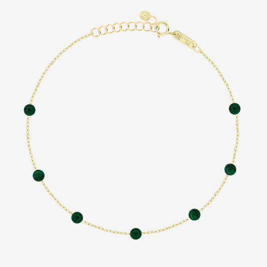 Beaded Bracelet in Green Malachite - 18k Gold - Ly