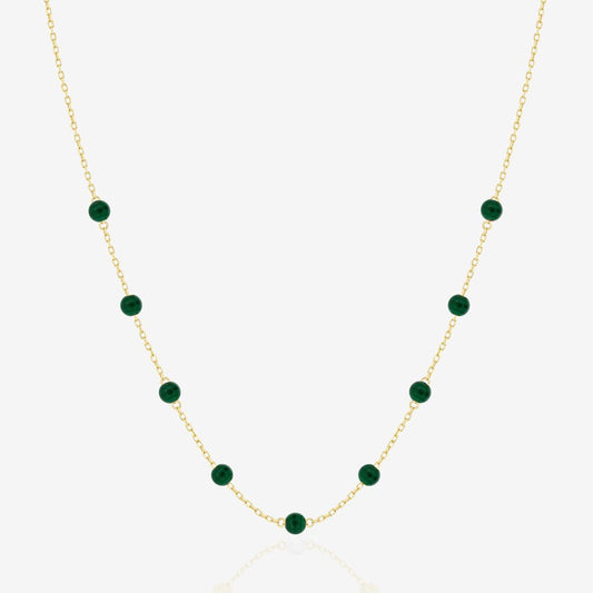 Beaded Necklace in Green Malachite - 18k Gold - Ly