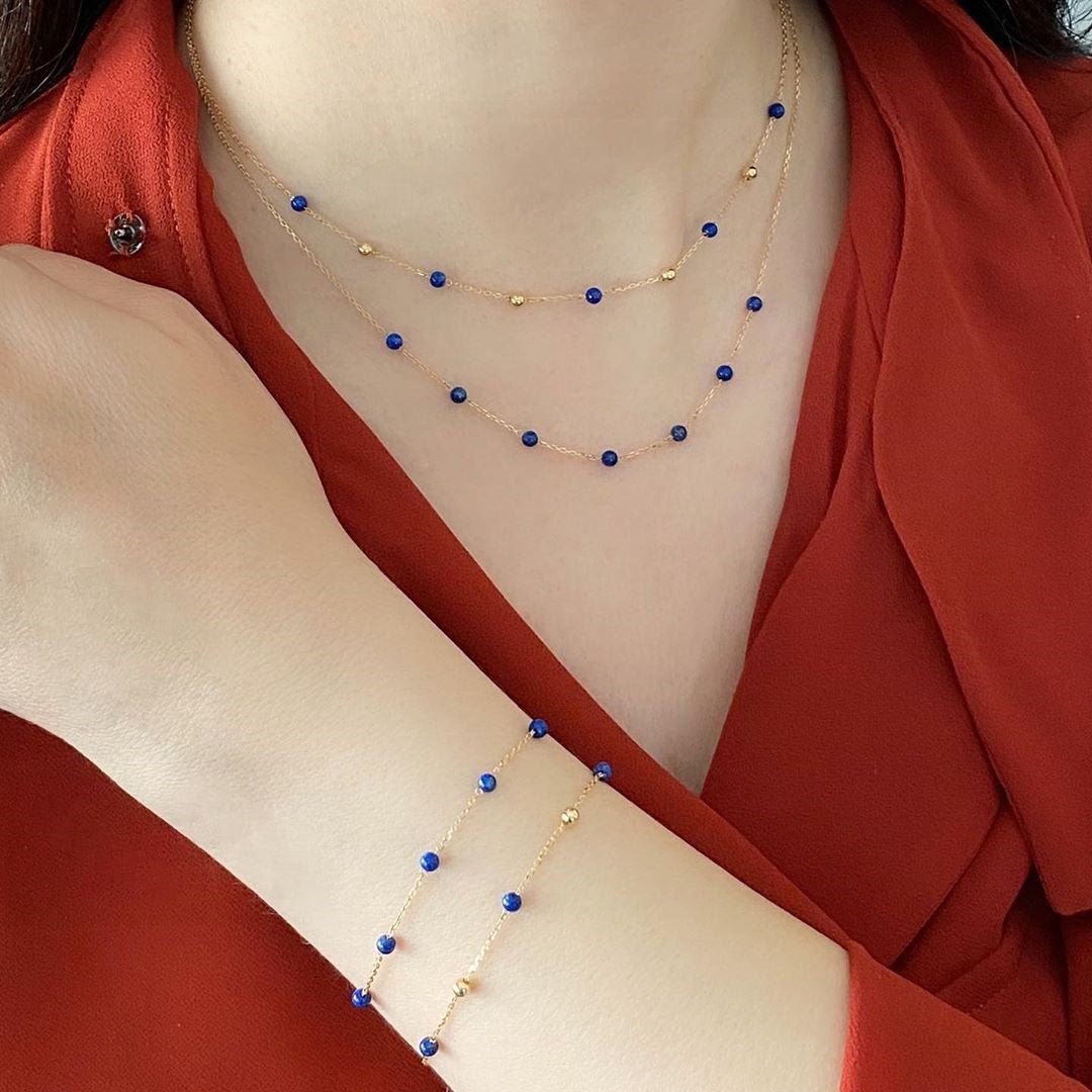 Beaded Necklace in Lapis Lazuli - 18k Gold - Ly