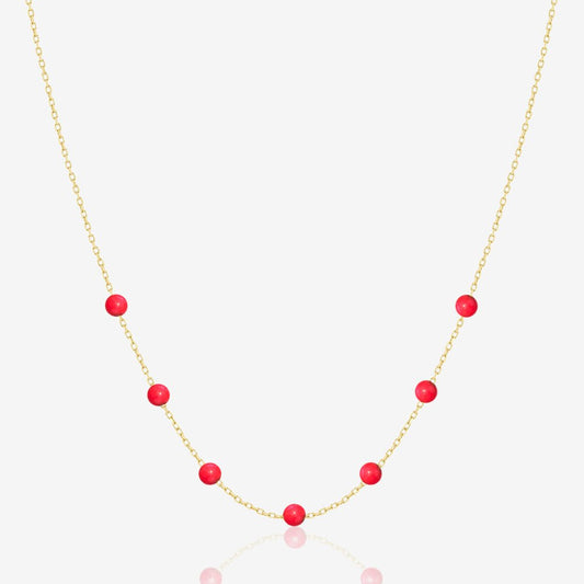 Beaded Necklace in Red Coral - 18k Gold - Ly