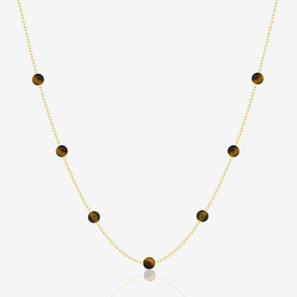 Beaded Necklace in Tiger Eye - 18k Gold - Ly