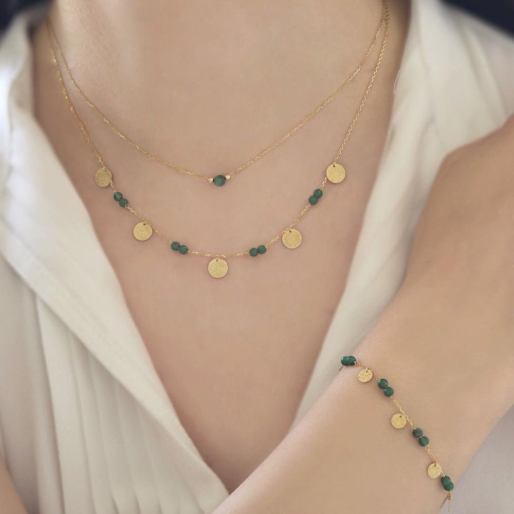 Berta Necklace in Green Malachite - 18k Gold - Ly