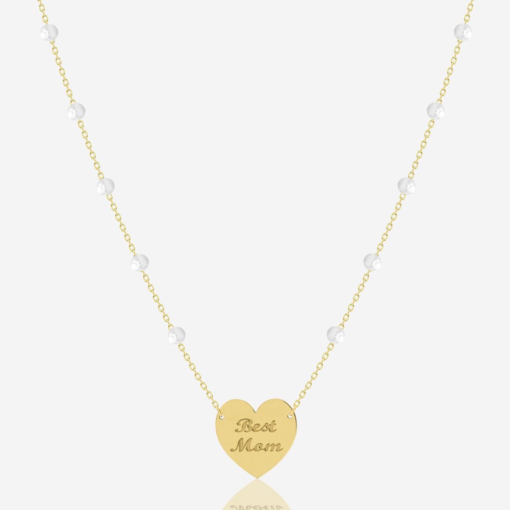 Best Mom Necklace in Freshwater Pearl - 18k Gold - Ly