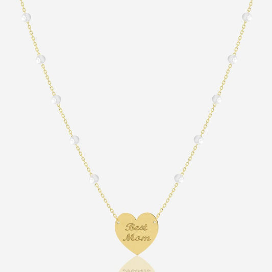 Best Mom Necklace in Freshwater Pearl - 18k Gold - Ly