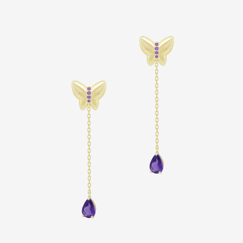 Butterfly Earrings in Amethyst - 18k Gold - Ly