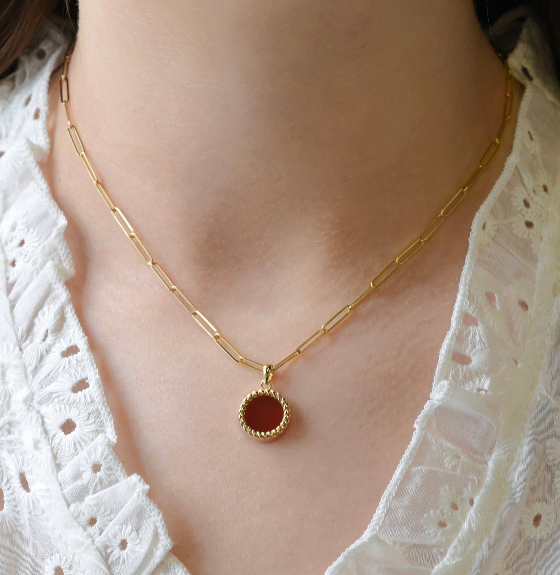 Cord Clips Necklace in Red Carnelian - 18k Gold - Lynor